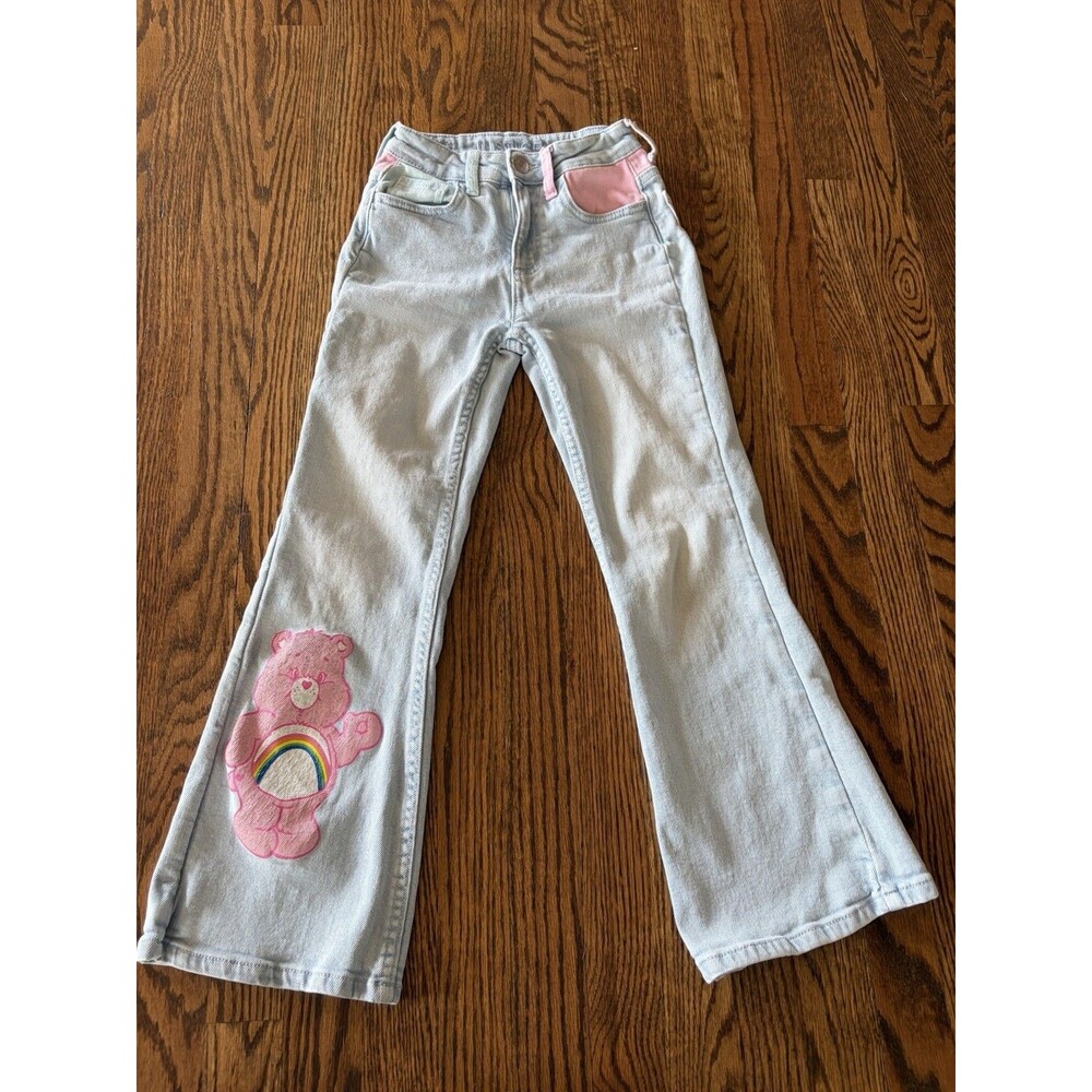 Justice Care Bears Jeans Girls Size 8 Light Wash 90s Cartoon Flare Leg Retro Y2K